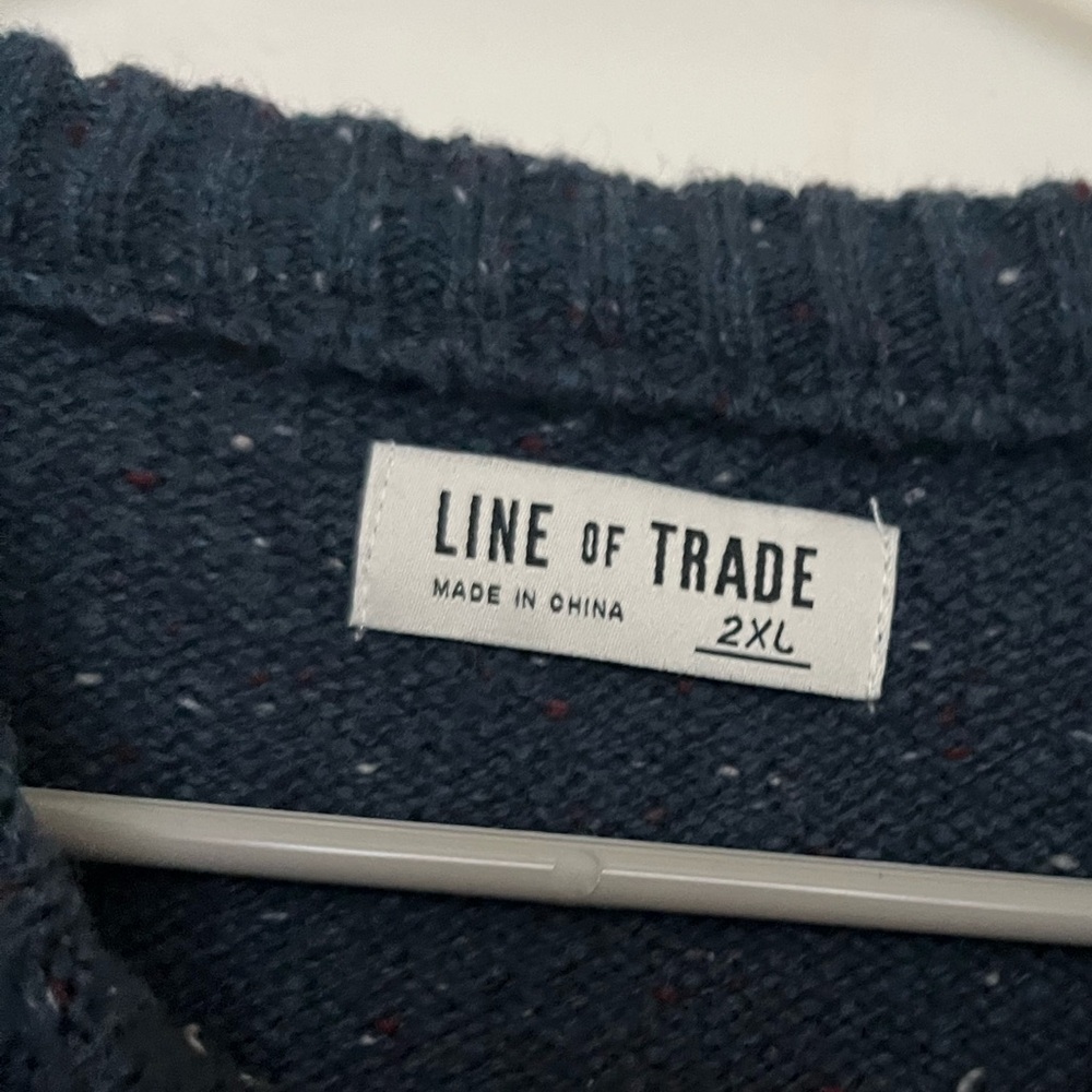 Line of Trade Blue Chunky Knit Corduroy Patch Wool Blend Sweater - Picture 2 of 6